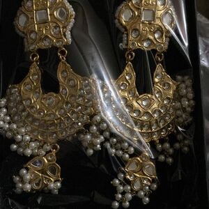 Elegant Gold and Pearl Chandelier Earrings
